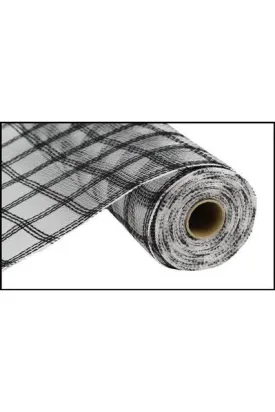 10" Poly Jute Deco Mesh Ribbon: Black & White Check