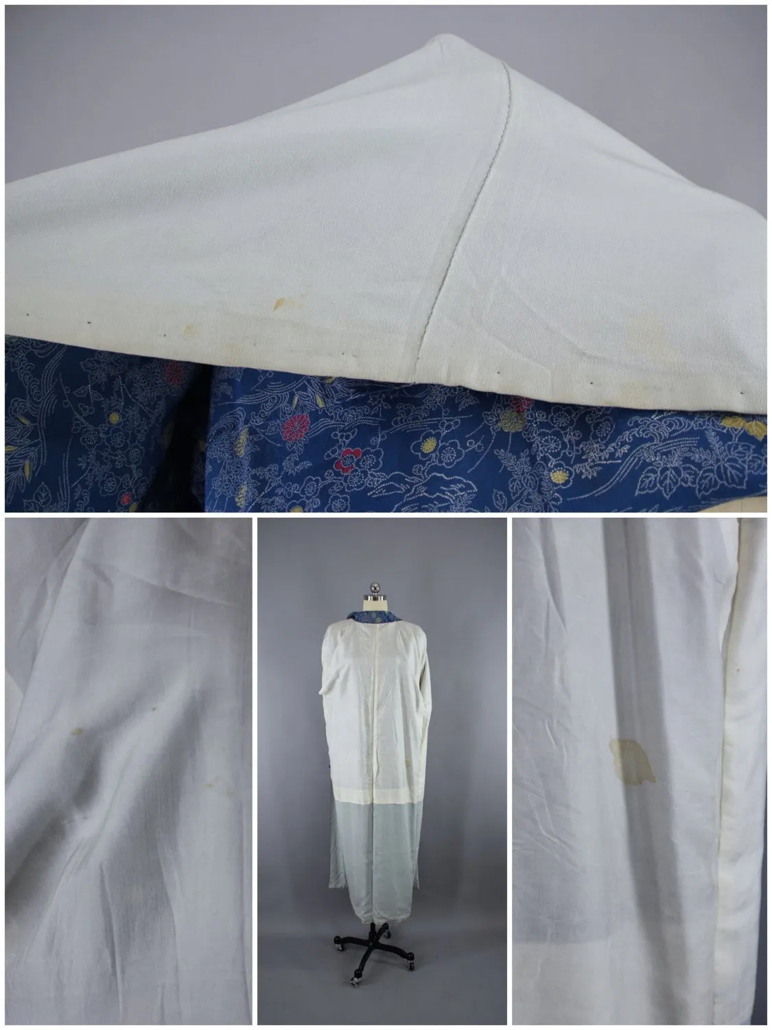 1950s Vintage Silk Kimono Robe / Blue & Pink Floral Print