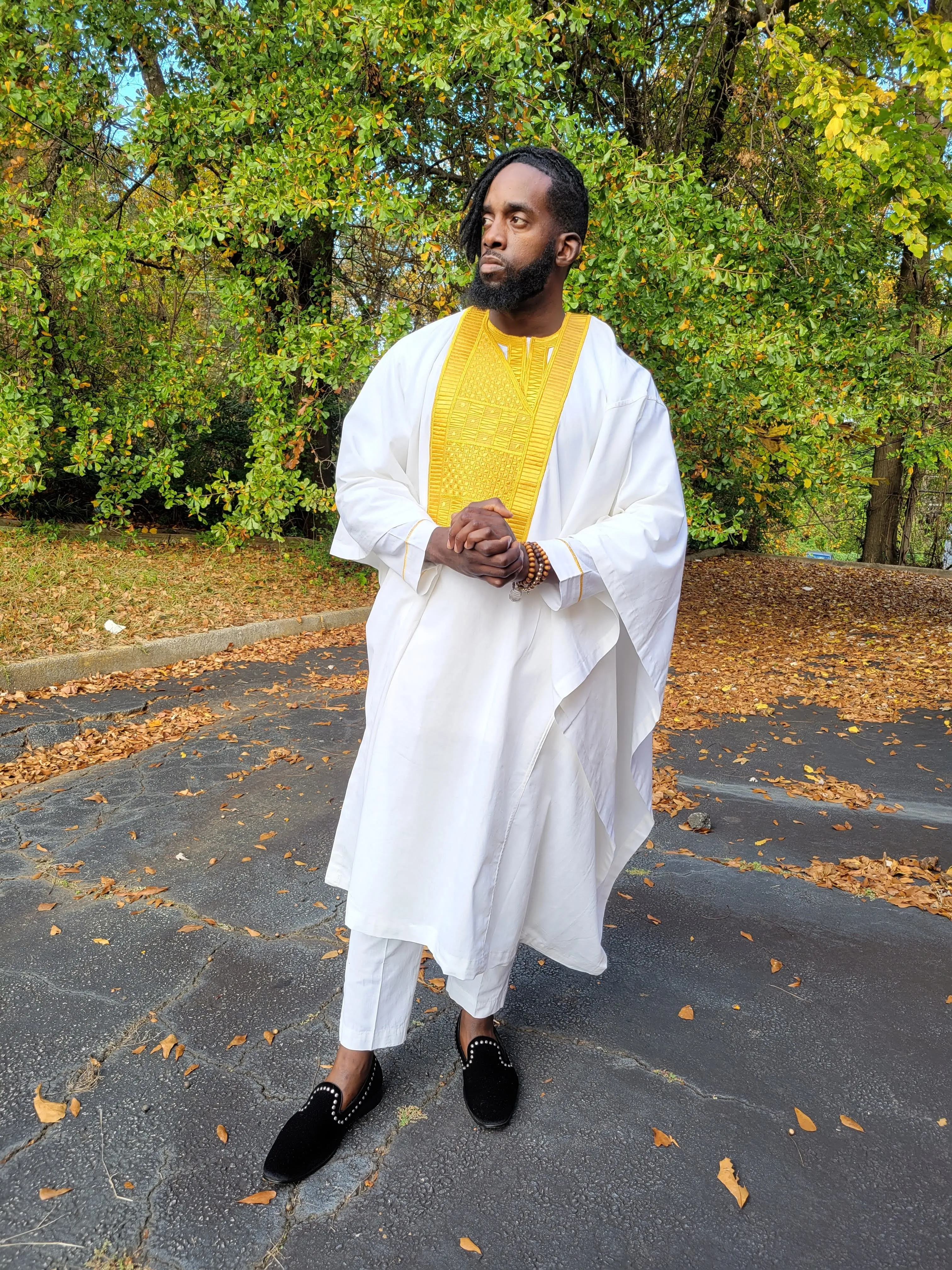 Abiodun White and Gold African Agbada Grand boubou Attire-DP2467D