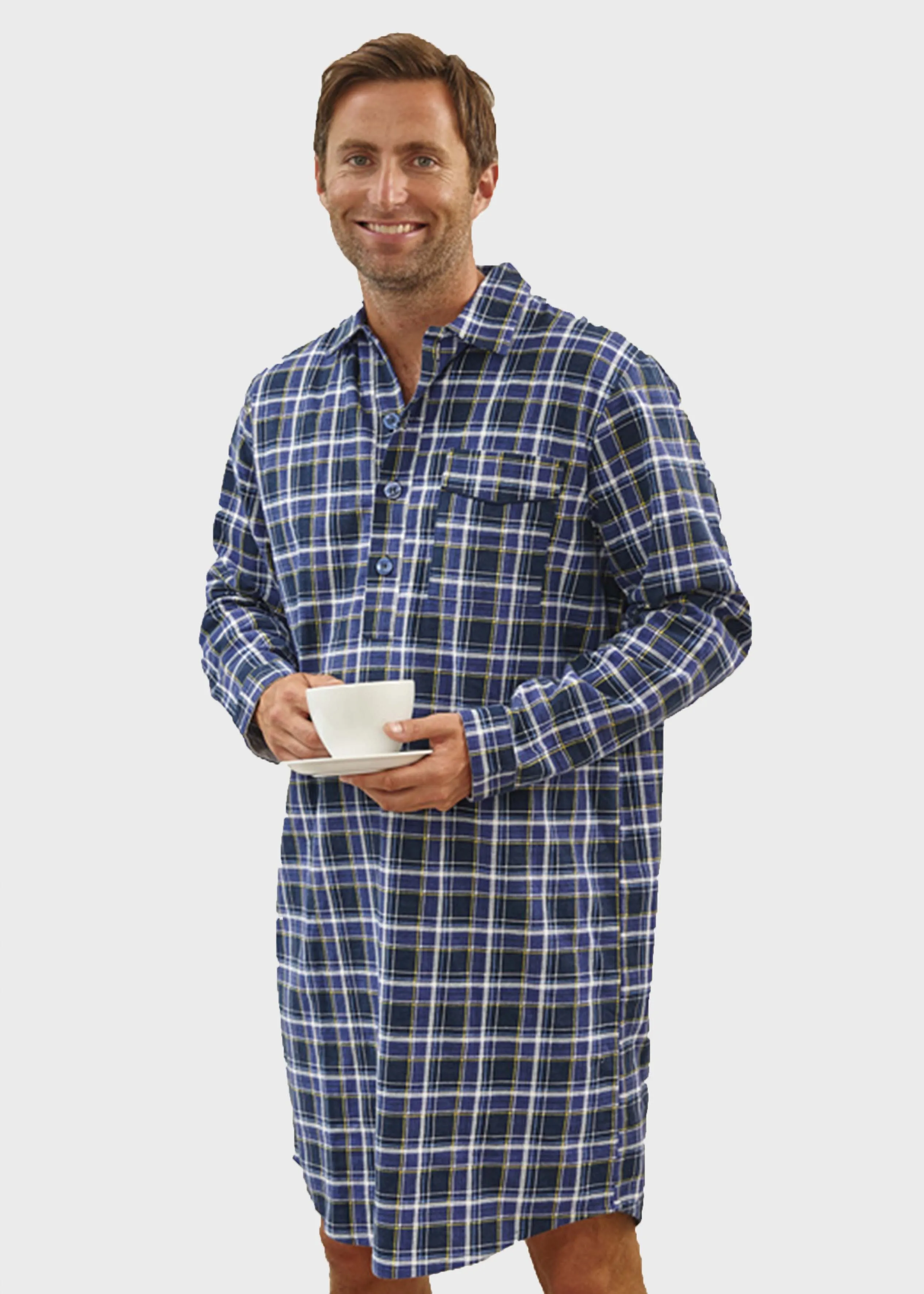 Anthony Brushed Cotton Half Placket VELCRO® Brand Fastening Nightshirt