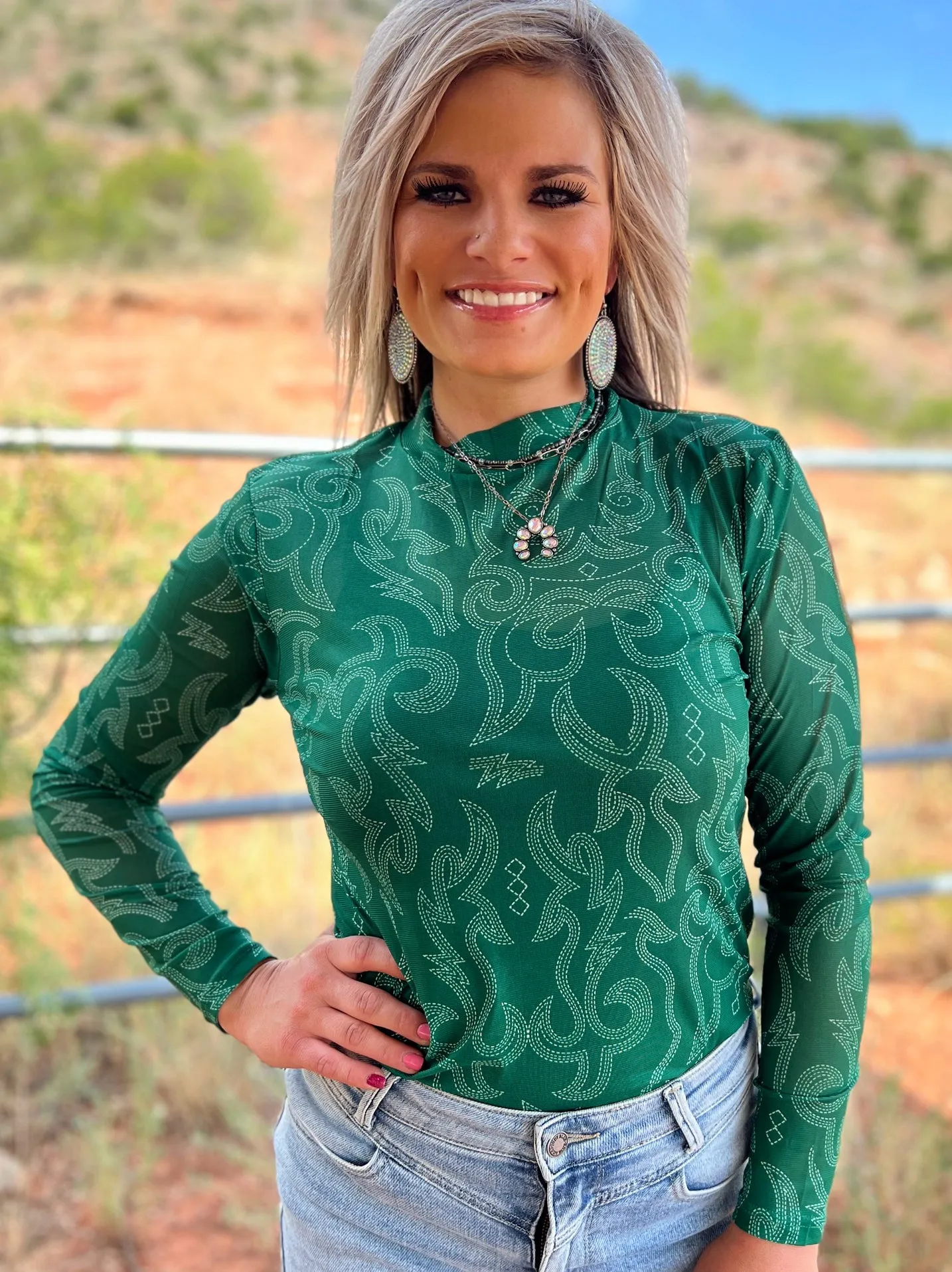 Bonfire Nights Green Mesh Top