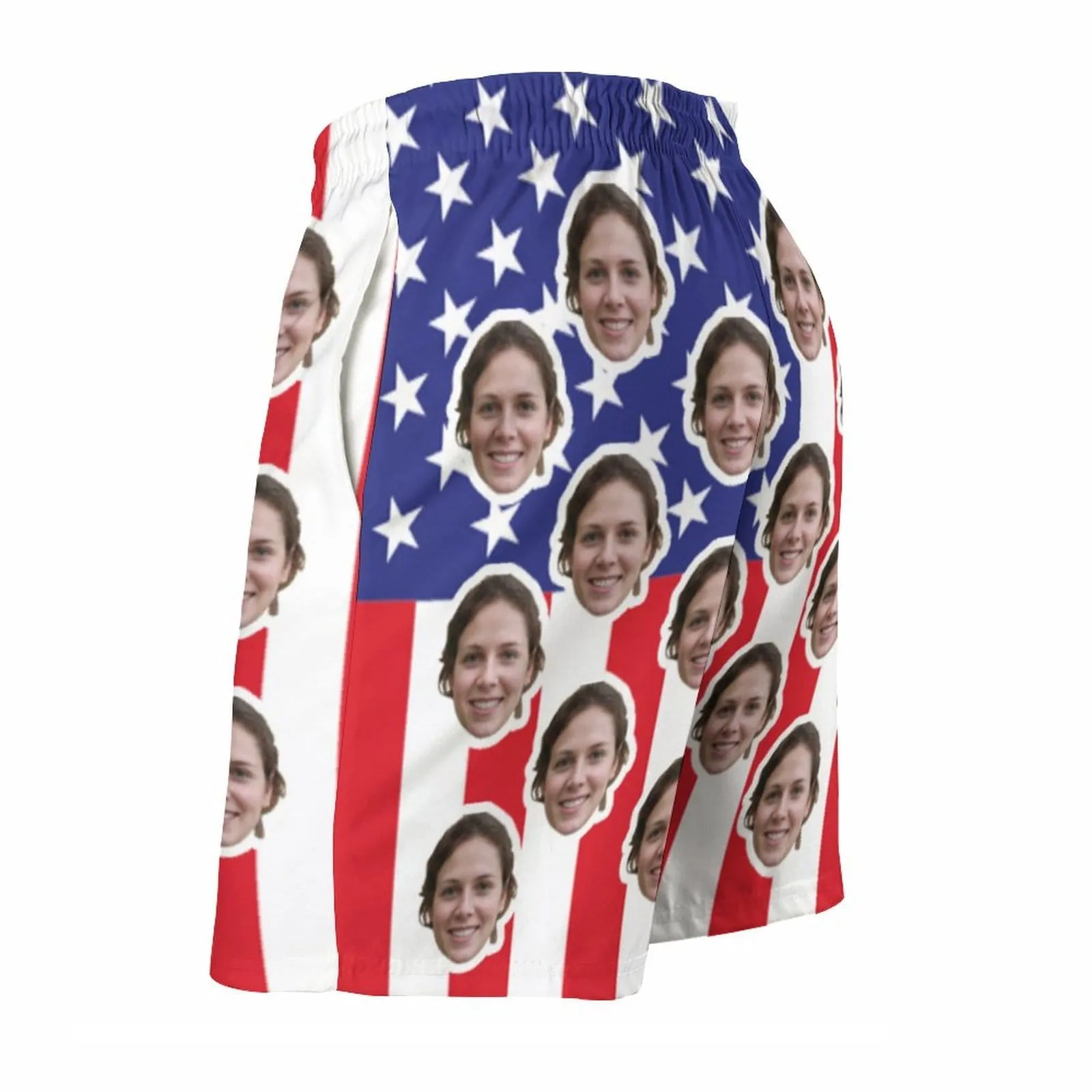 Couple Matching Beach Shorts&Plus Size Swimsuit Custom Face US Flag Personalized Photo Men's Quick-drying Beach Shorts