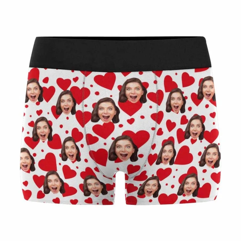 Custom Couple Matching Lingerie Briefs with Colorful Heart Face Personalized Photo Underwear For Couple Valentine's Day Gift
