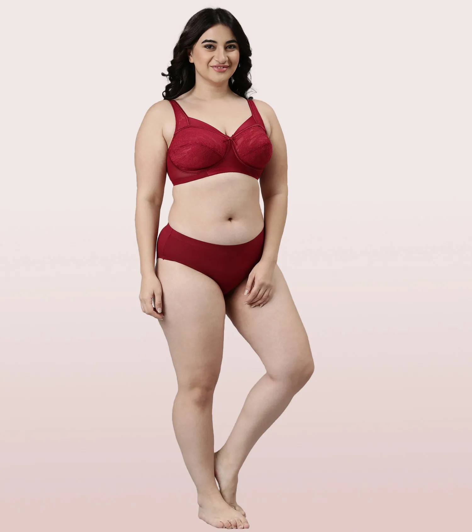 Enamor Full Support Classic Lace Lift Bra For Women - Non-Padded, Non-Wired, High Coverage Bra With Top Panel Support | FB06 | Masai
